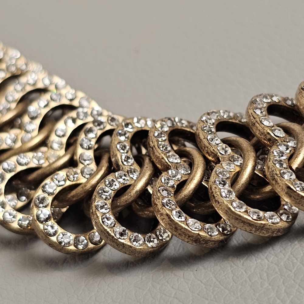 [J. Crew] Vintage Gold Rhinestone Studded Statment Collar Necklace - Picture 9 of 16